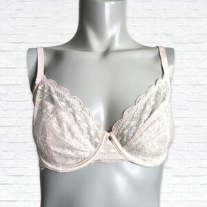 3/$30 ❤️ Le Mystere Peach Pink Deep V Lace Unpadded Sexy Bra Size 32 DDD/F